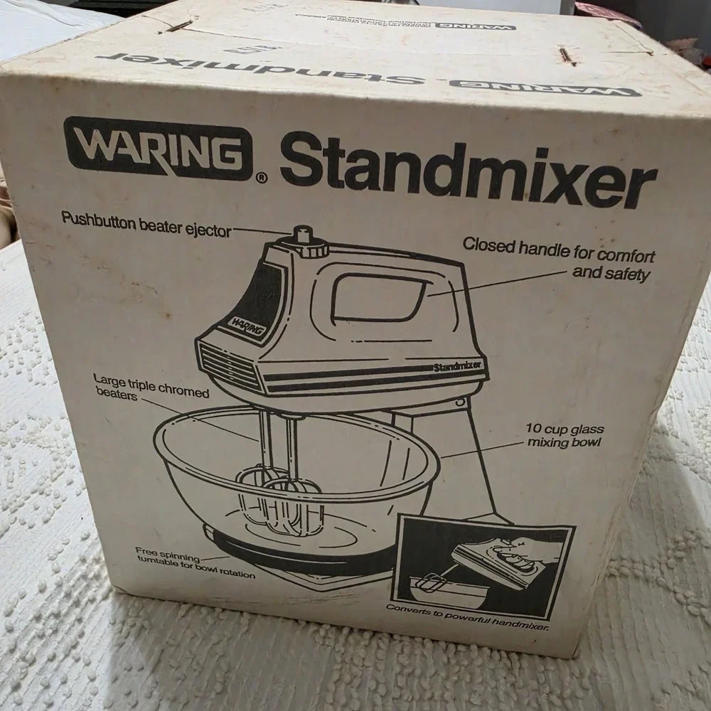 Vintage Waring Stand/Hand Mixer HS888-1 6-Speed w/ Glass Bowl & Stand NEW